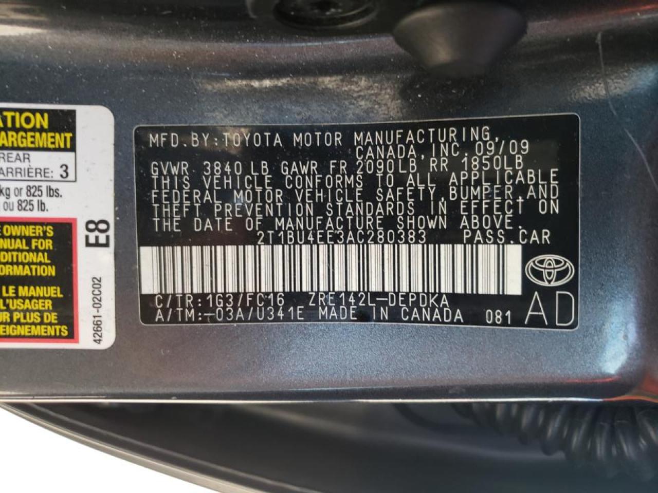 Photo 10 from auction – 2010 TOYOTA COROLLA with VIN 2T1BU4EE3AC280383