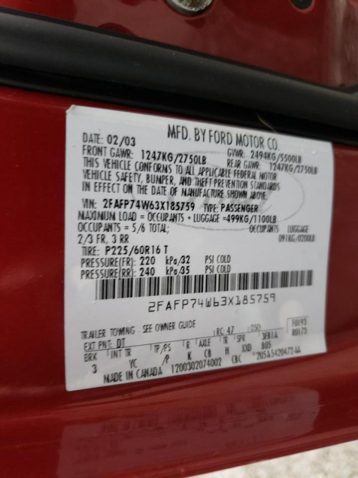 Photo 10 from auction – 2003 FORD CROWN VICT with VIN 2FAFP74W63X185759