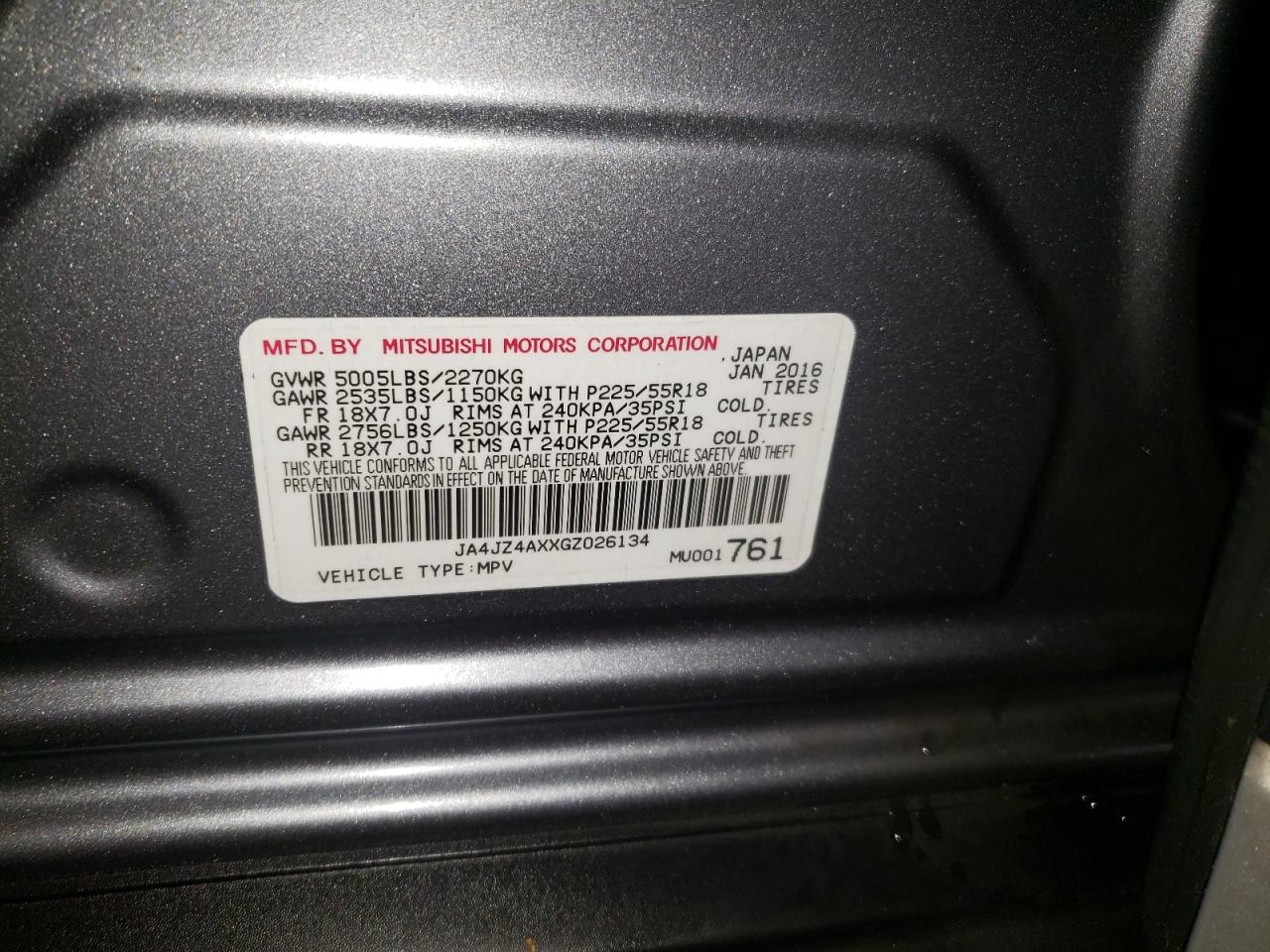 Photo 10 from auction – 2016 MITSUBISHI OUTLANDER with VIN JA4JZ4AXXGZ026134