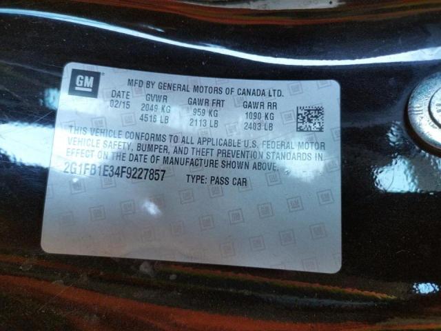 Photo 10 from auction – 2015 CHEVROLET CAMARO LS with VIN 2G1FB1E34F9227857