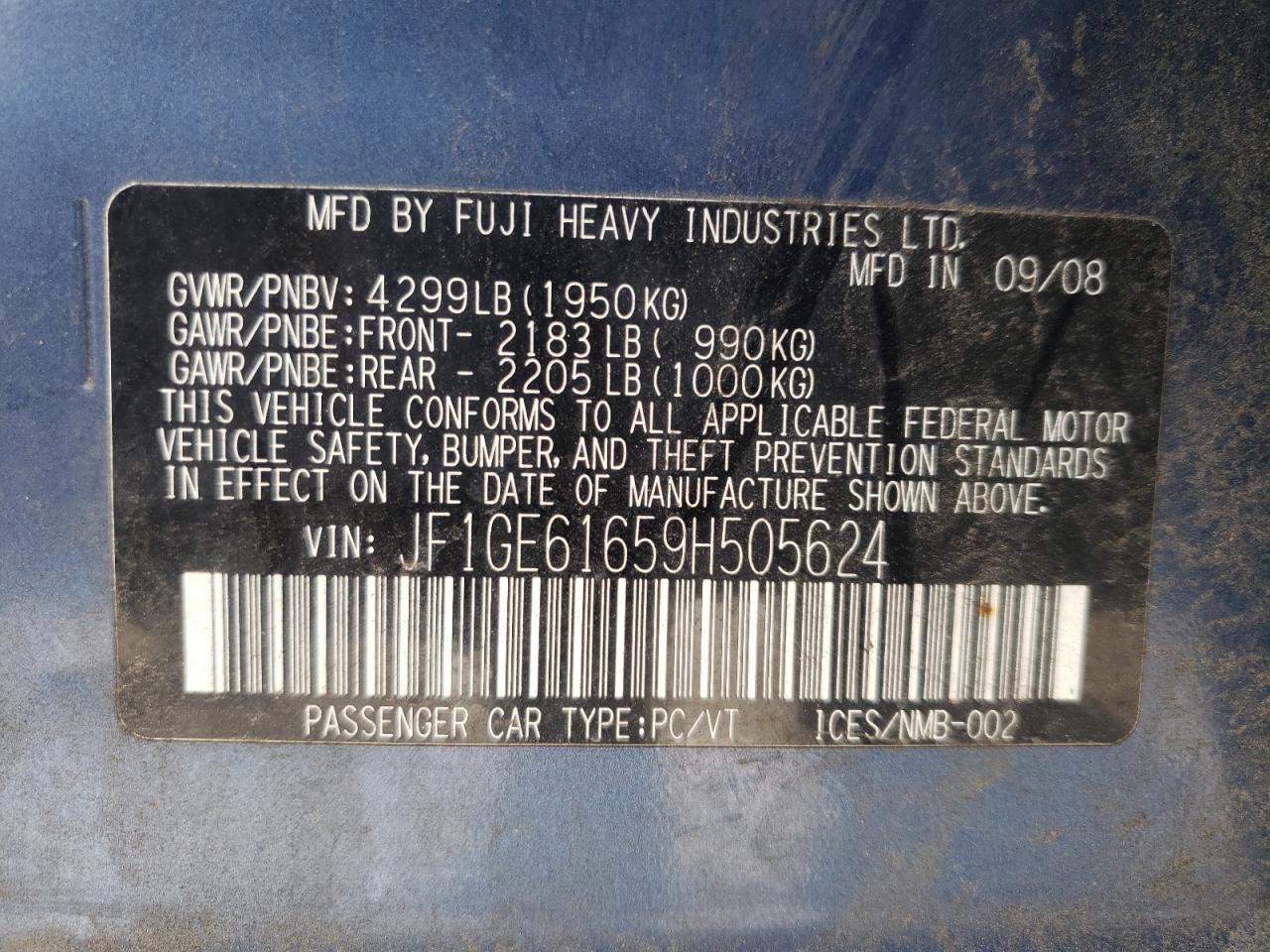 Photo 10 from auction – 2009 SUBARU IMPREZA 2. with VIN JF1GE61659H505624