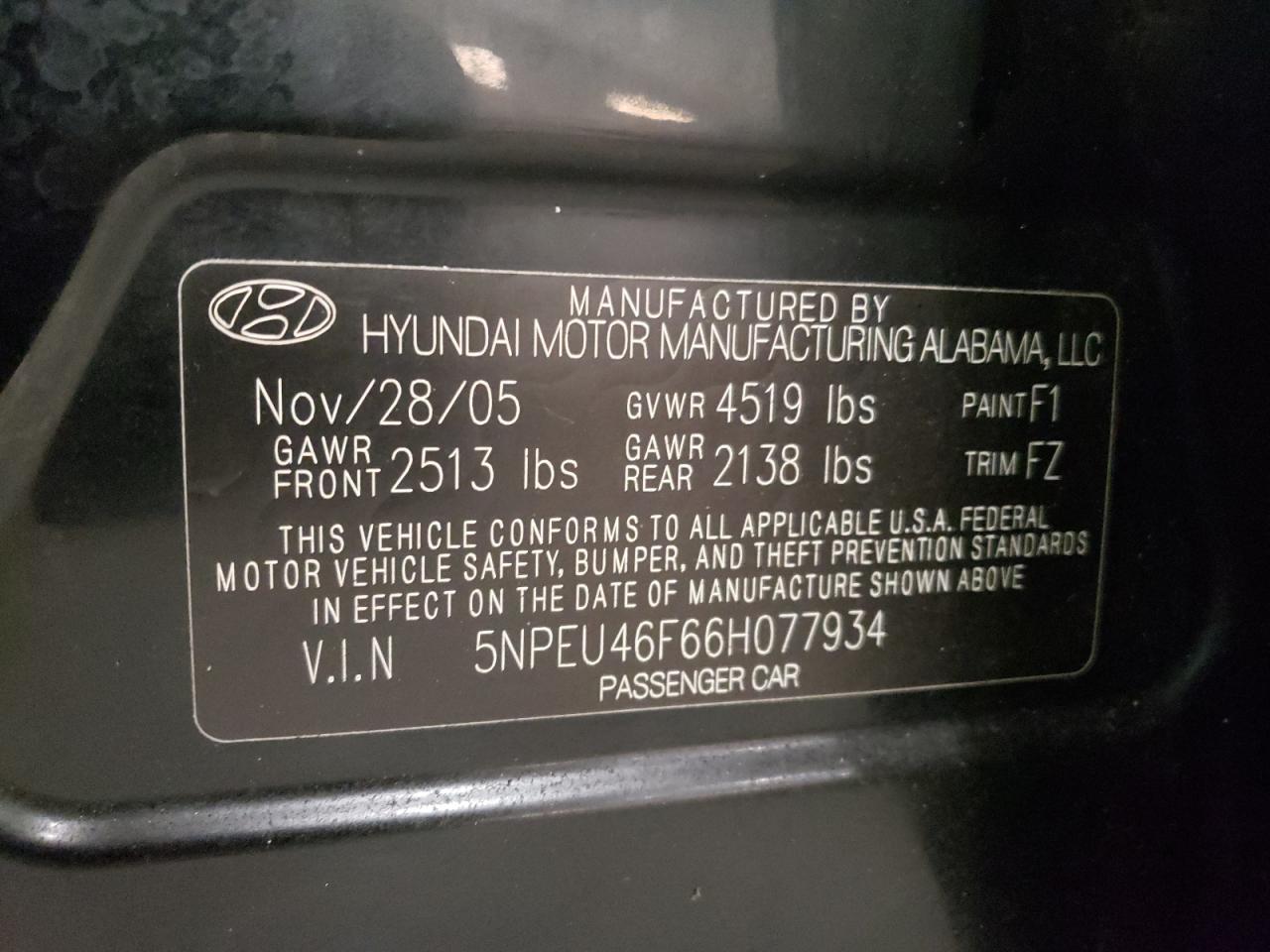 Photo 10 from auction – 2006 HYUNDAI SONATA GLS with VIN 5NPEU46F66H077934