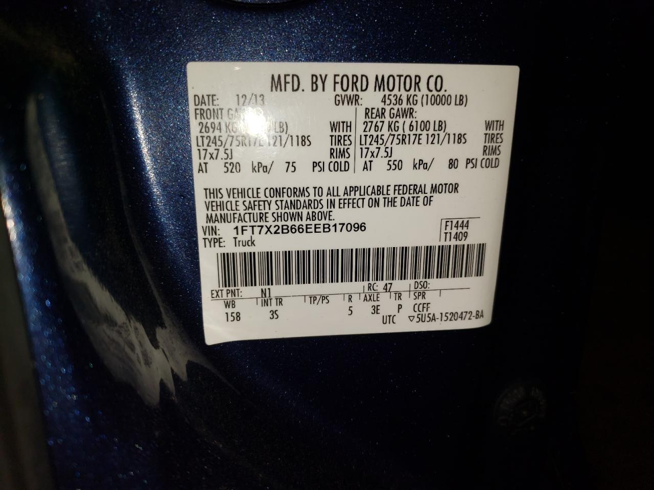 Photo 10 from auction – 2014 FORD F250 SUPER with VIN 1FT7X2B66EEB17096