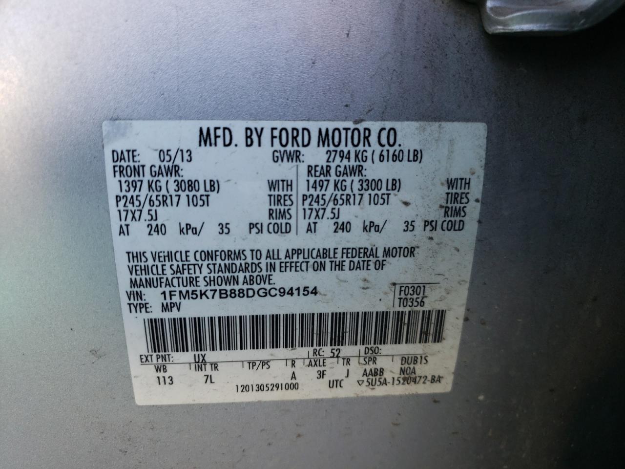 Photo 10 from auction – 2013 FORD EXPLORER with VIN 1FM5K7B88DGC94154