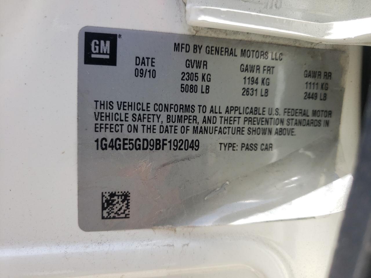 Photo 10 from auction – 2011 BUICK LACROSSE C with VIN 1G4GE5GD9BF192049