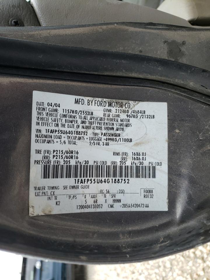 Photo 10 from auction – 2004 FORD TAURUS SES with VIN 1FAFP55U64G188752