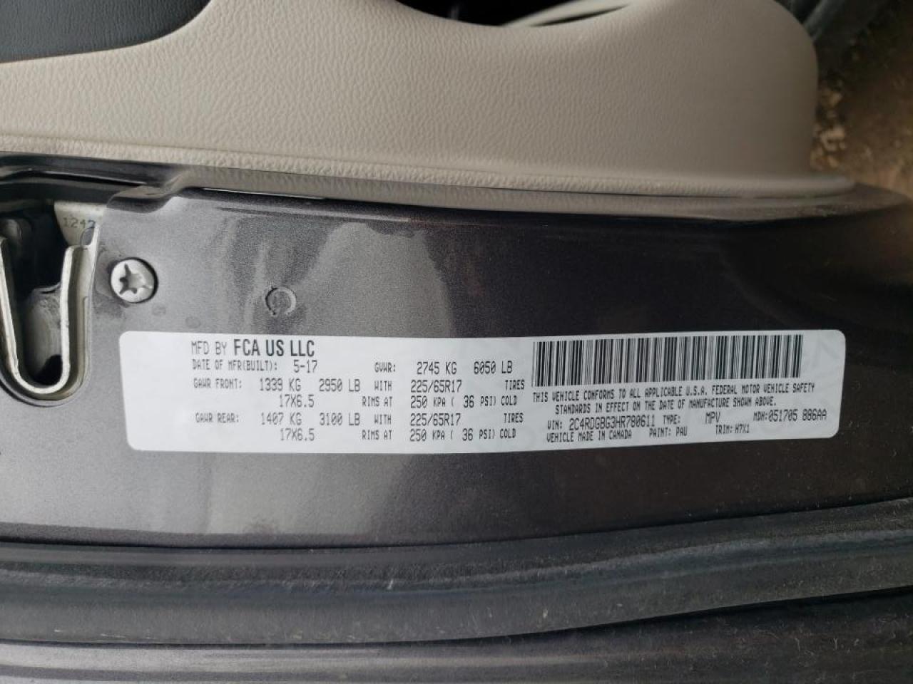 Photo 10 from auction – 2017 DODGE GRAND CARA with VIN 2C4RDGBG3HR780611