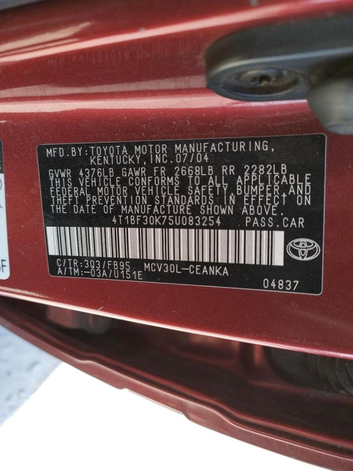 Photo 10 from auction – 2005 TOYOTA CAMRY LE with VIN 4T1BF30K75U083254