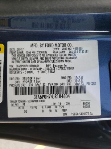 Photo 10 from auction – 2018 FORD FUSION SE with VIN 3FA6P0H74JR104604