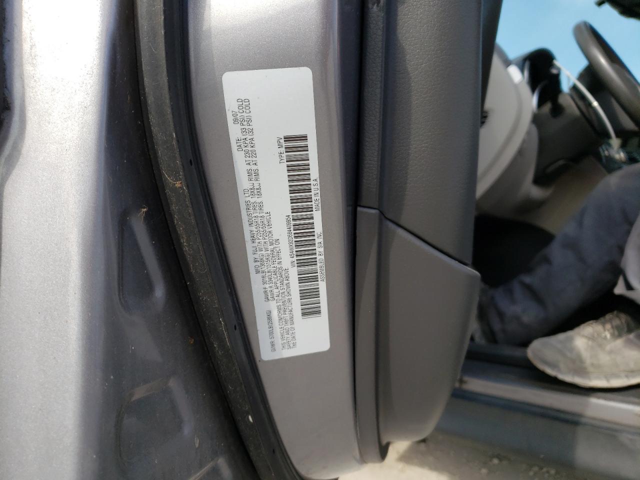 Photo 10 from auction – 2008 SUBARU TRIBECA LI with VIN 4S4WX92D684409954
