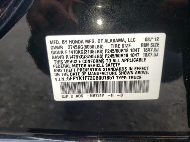 Photo 10 from auction – 2012 HONDA RIDGELINE with VIN 5FPYK1F72CB001851