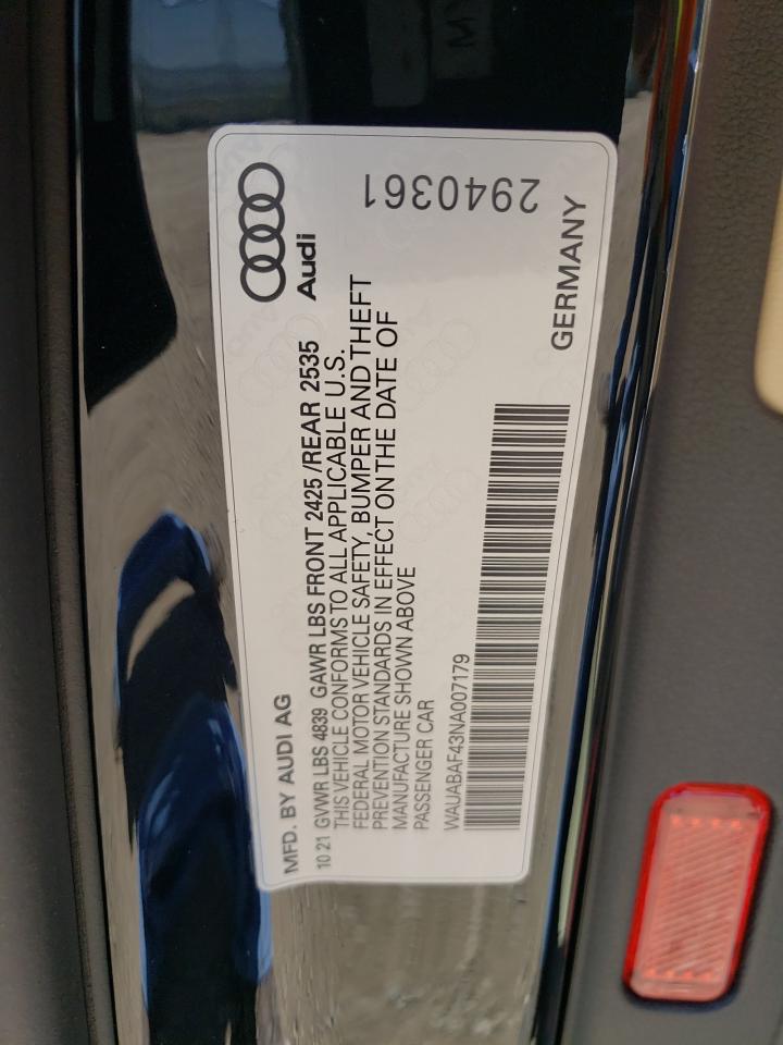 Photo 10 from auction – 2022 AUDI A4 PREMIUM with VIN WAUABAF43NA007179