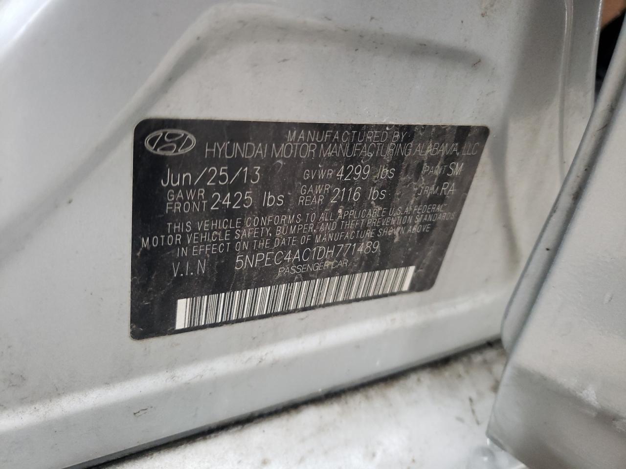 Photo 10 from auction – 2013 HYUNDAI SONATA SE with VIN 5NPEC4AC1DH771489