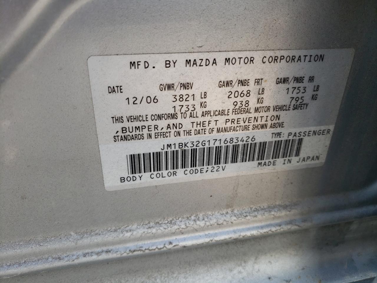 Photo 10 from auction – 2007 MAZDA 3 I with VIN JM1BK32G171683426
