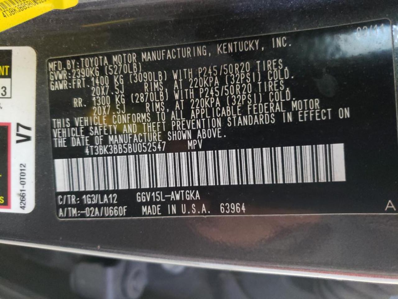Photo 10 from auction – 2011 TOYOTA VENZA with VIN 4T3BK3BB5BU052547