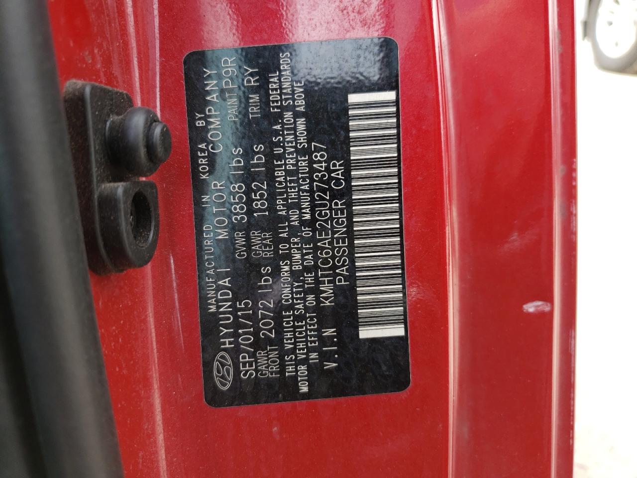 Photo 10 from auction – 2016 HYUNDAI VELOSTER T with VIN KMHTC6AE2GU273487