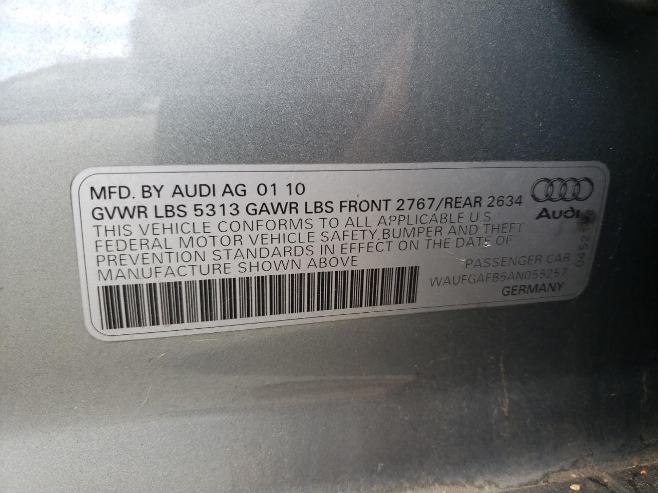 Photo 10 from auction – 2010 AUDI A6 PREMIUM with VIN WAUFGAFB5AN055257