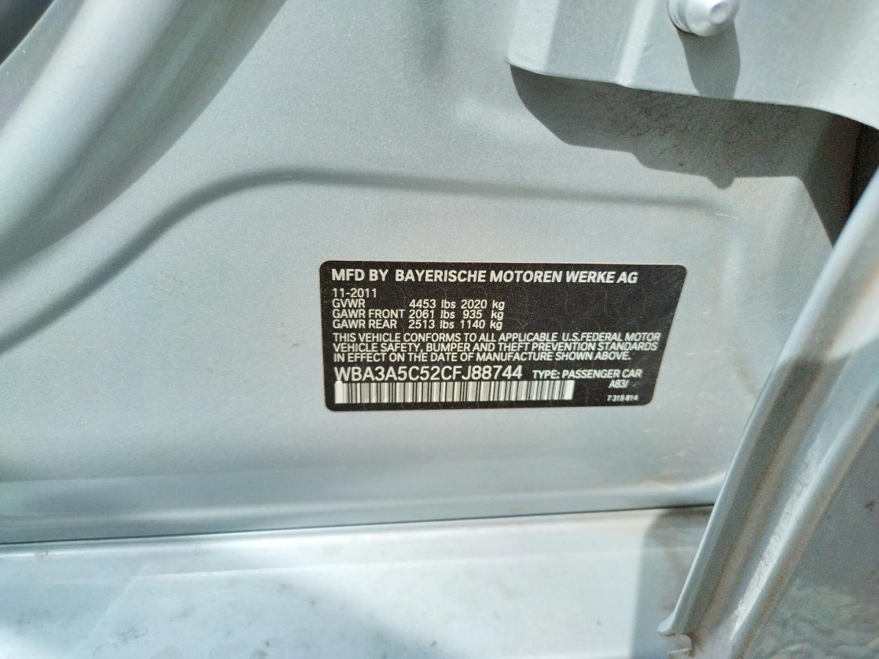 Photo 10 from auction – 2012 BMW 328 I with VIN WBA3A5C52CFJ88744