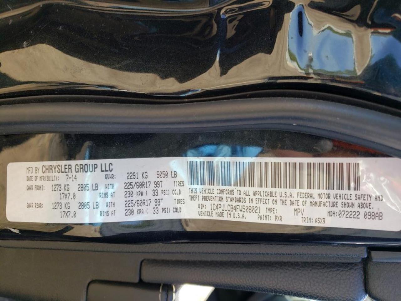 Photo 10 from auction – 2015 JEEP CHEROKEE L with VIN 1C4PJLCB4FW508021