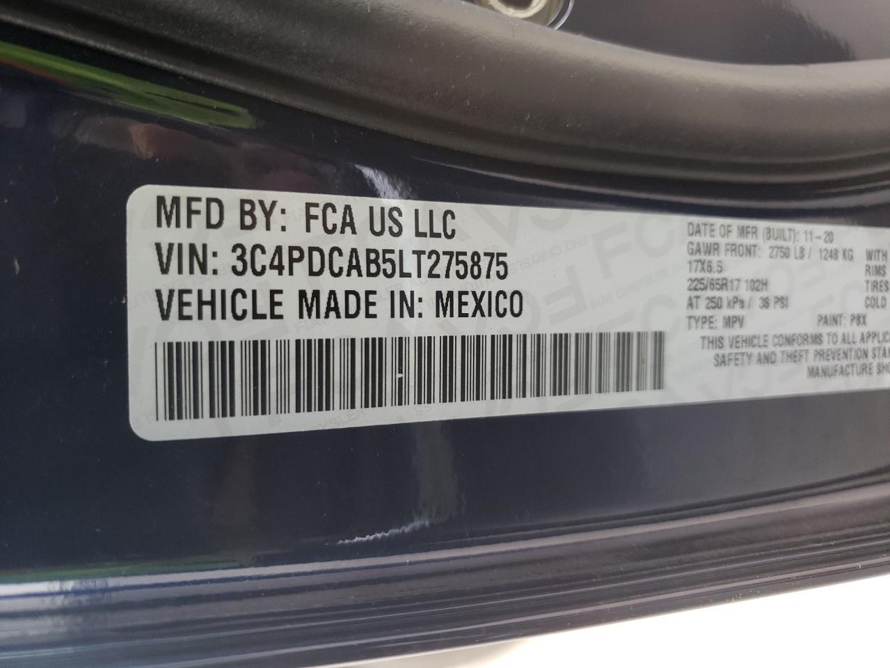 Photo 10 from auction – 2020 DODGE JOURNEY SE with VIN 3C4PDCAB5LT275875