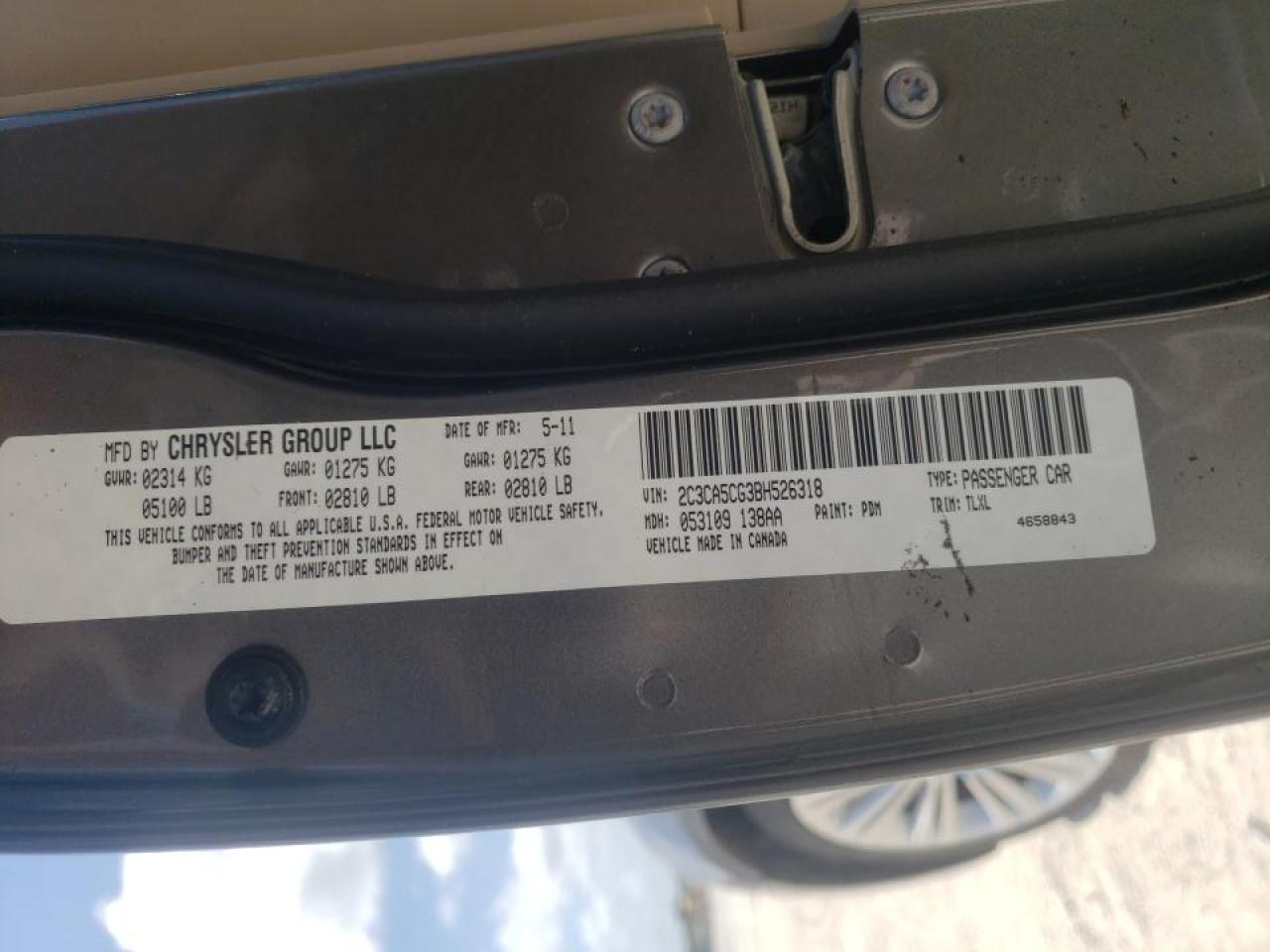 Photo 10 from auction – 2011 CHRYSLER 300 LIMITE with VIN 2C3CA5CG3BH526318