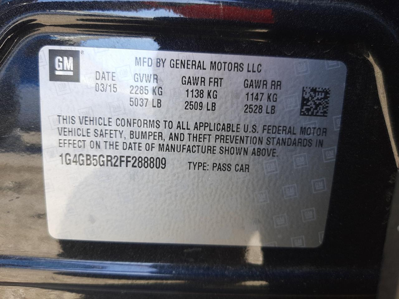 Photo 10 from auction – 2015 BUICK LACROSSE with VIN 1G4GB5GR2FF288809