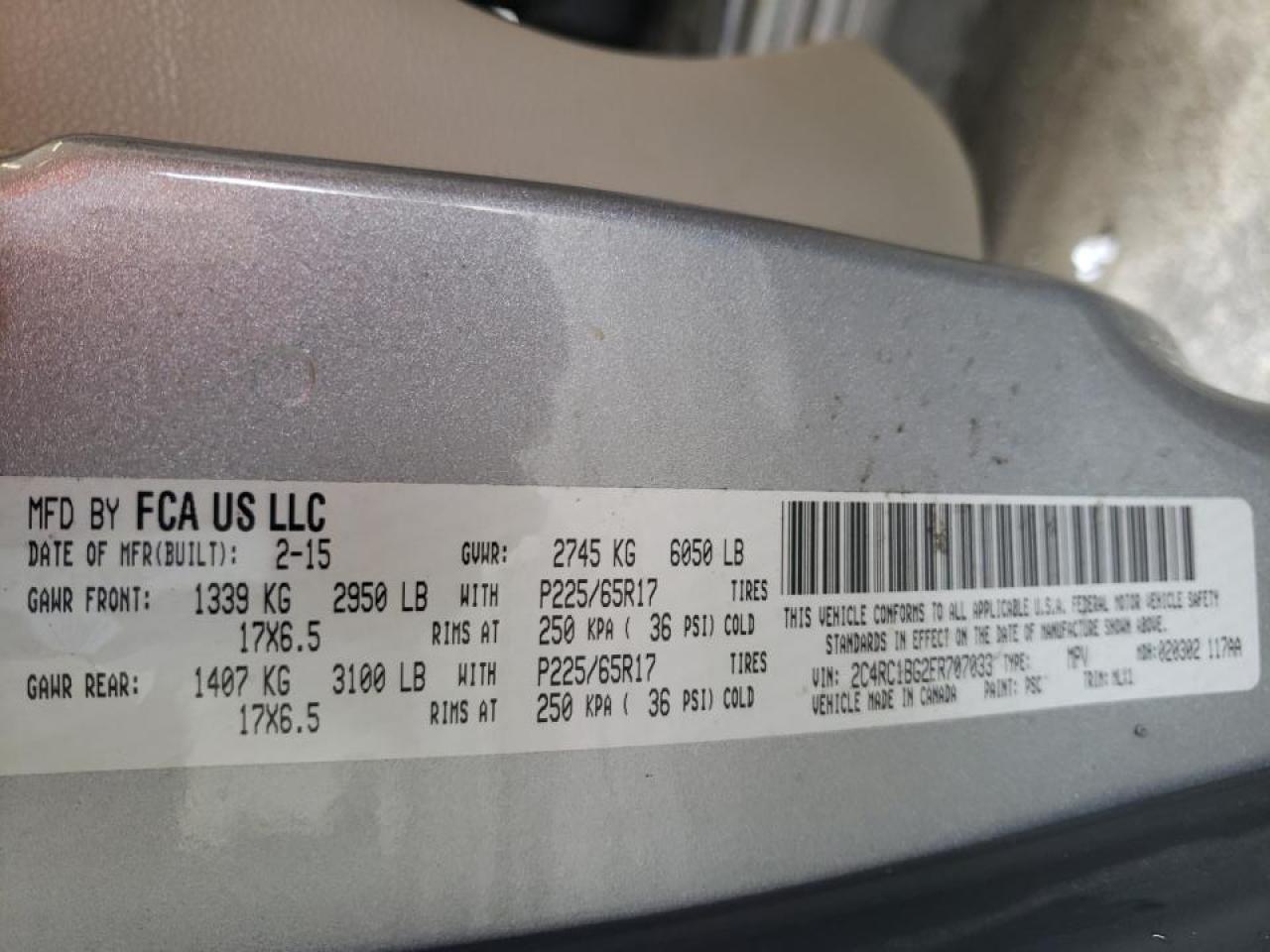 Photo 10 from auction – 2015 CHRYSLER TOWN & COU with VIN 2C4RC1BG2FR707033