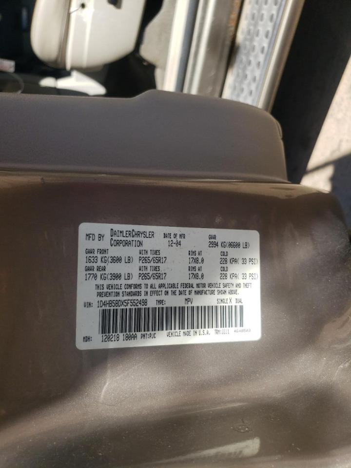 Photo 10 from auction – 2005 DODGE DURANGO LI with VIN 1D4HB58DX5F552498