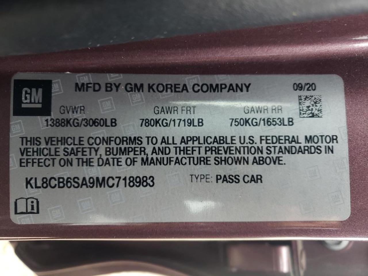 Photo 10 from auction – 2021 CHEVROLET SPARK LS with VIN KL8CB6SA9MC718983