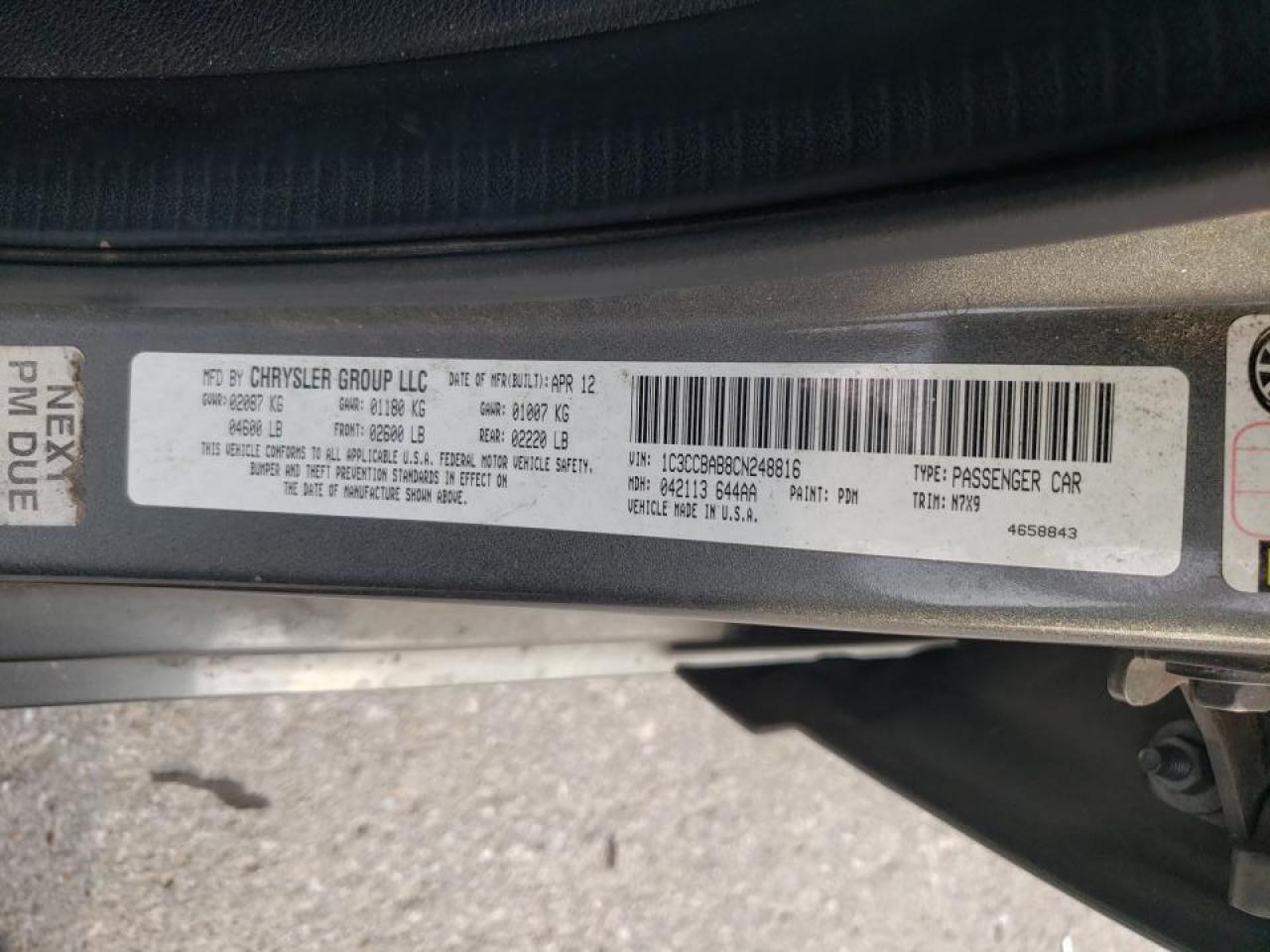 Photo 10 from auction – 2012 CHRYSLER 200 LX with VIN 1C3CCBAB8CN248816