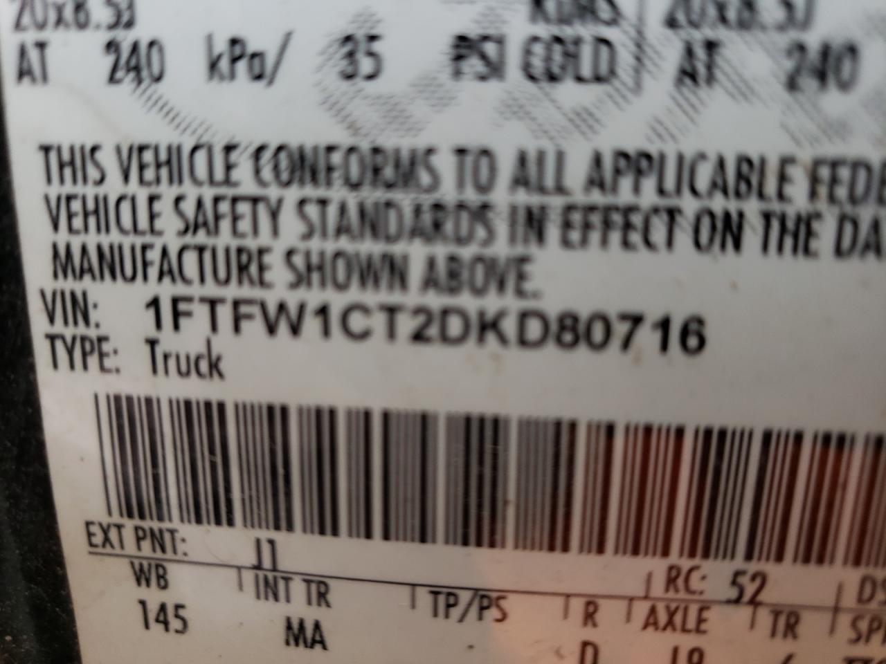 Photo 10 from auction – 2013 FORD F150 SUPER with VIN 1FTFW1CT2DKD80716