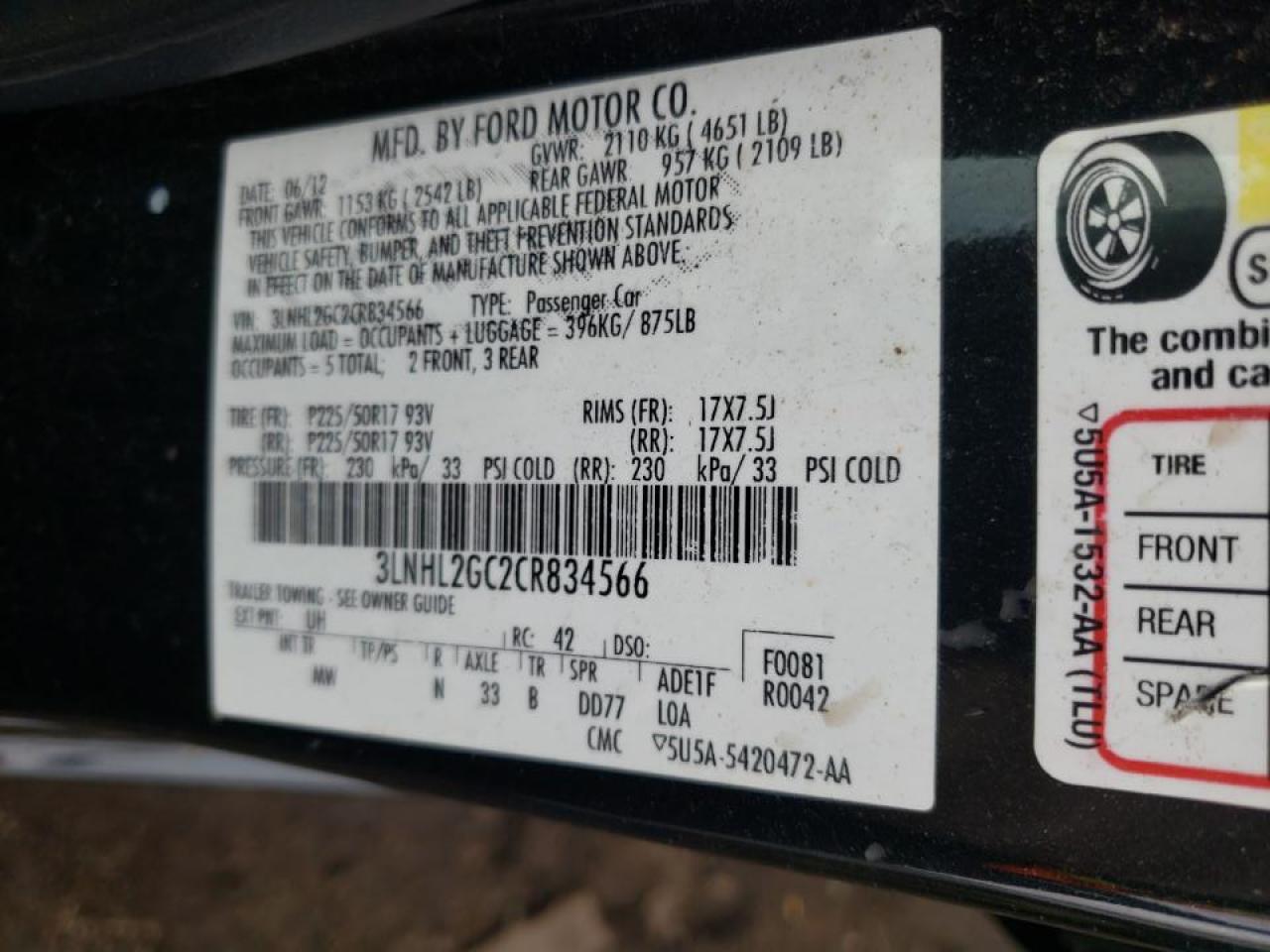 Photo 10 from auction – 2012 LINCOLN MKZ with VIN 3LNHL2GC2CR834566