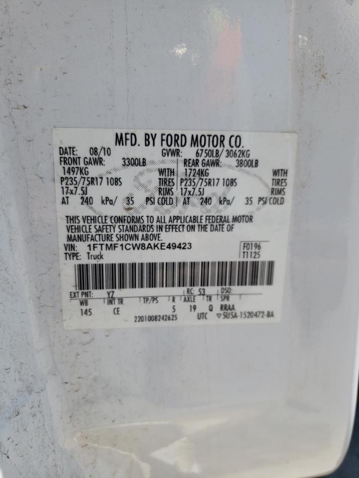 Photo 10 from auction – 2010 FORD F150 with VIN 1FTMF1CW8AKE49423