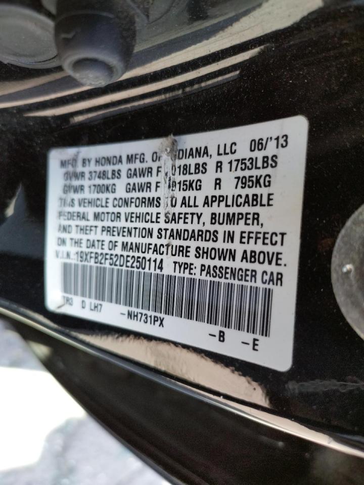 Photo 10 from auction – 2013 HONDA CIVIC LX with VIN 19XFB2F52DE250114