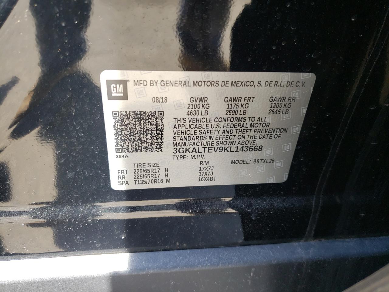Photo 10 from auction – 2019 GMC TERRAIN SL with VIN 3GKALTEV9KL143668