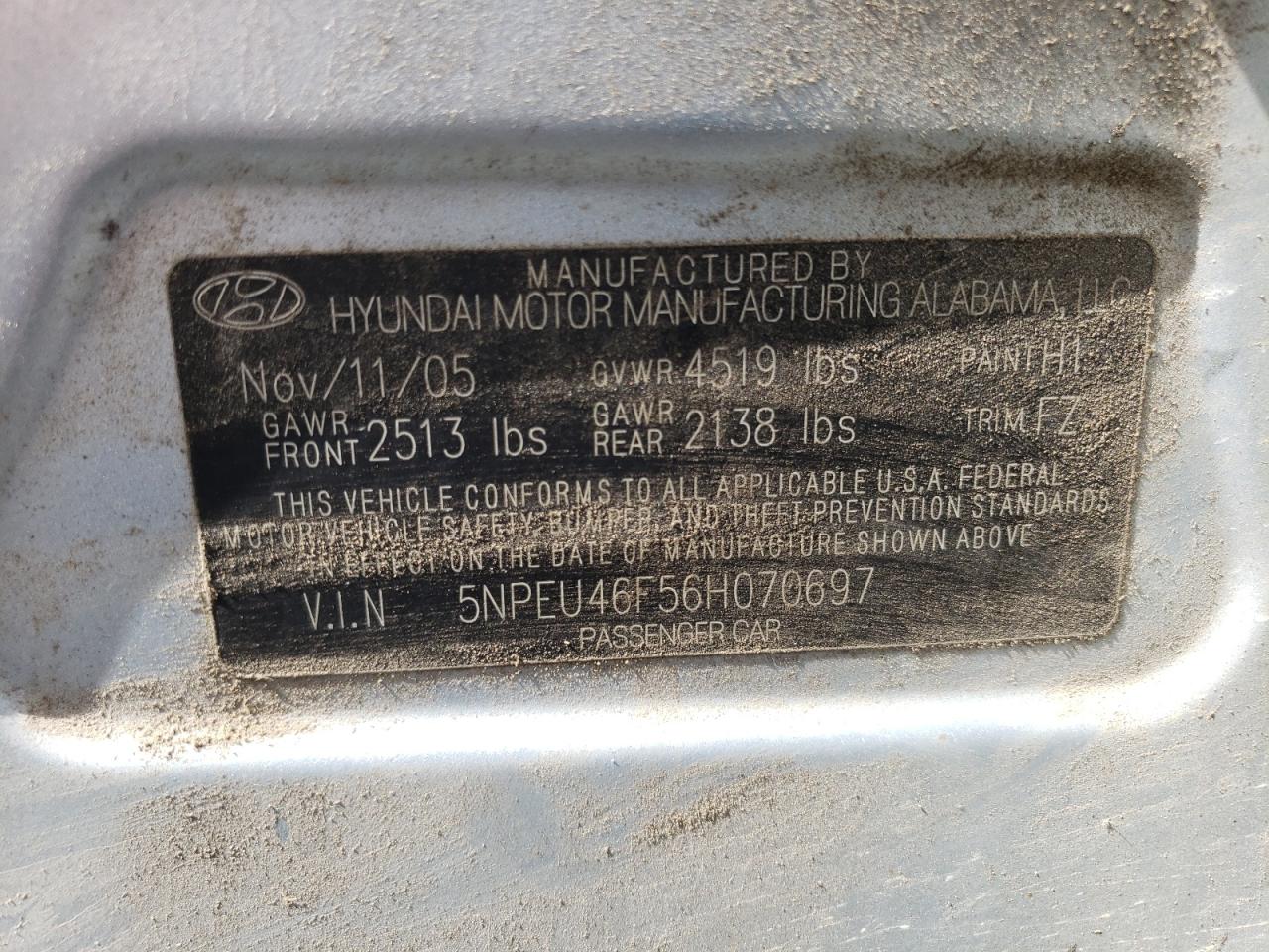 Photo 10 from auction – 2006 HYUNDAI SONATA GLS with VIN 5NPEU46F56H070697