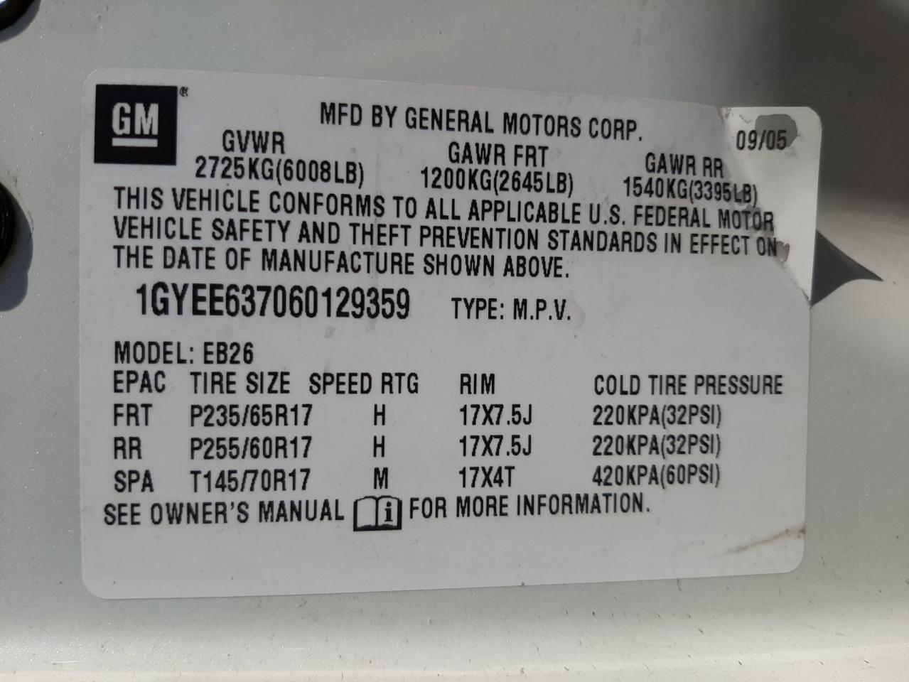 Photo 10 from auction – 2006 CADILLAC SRX with VIN 1GYEE637060129359