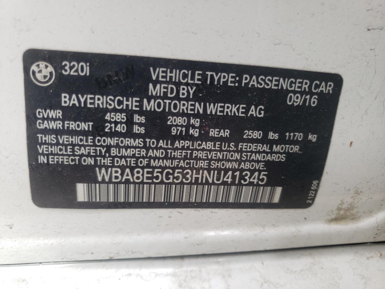 Photo 10 from auction – 2017 BMW 320 XI with VIN WBA8E5G53HNU41345
