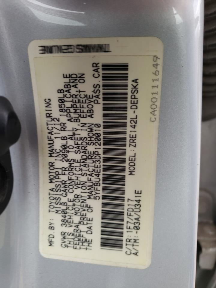Photo 10 from auction – 2013 TOYOTA COROLLA BA with VIN 5YFBU4EE3DP120010
