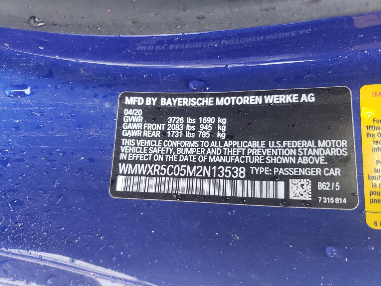 Photo 10 from auction – 2021 MINI COOPER S with VIN WMWXR5C05M2N13538