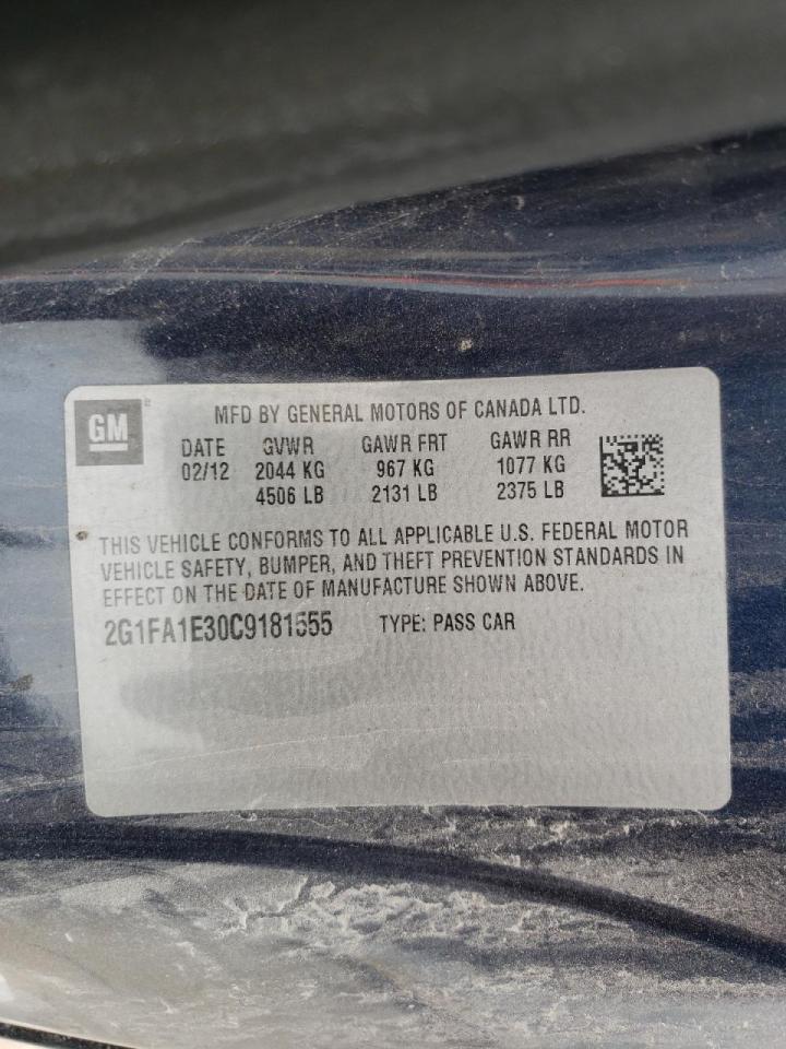Photo 10 from auction – 2012 CHEVROLET CAMARO LS with VIN 2G1FA1E30C9181555