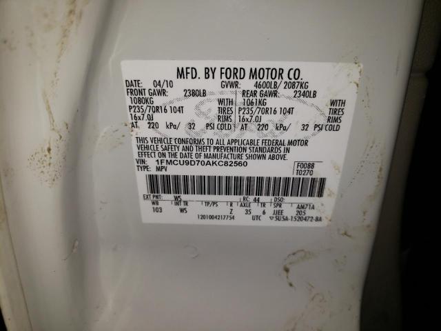 Photo 10 from auction – 2010 FORD ESCAPE XLT with VIN 1FMCU9D70AKC82560