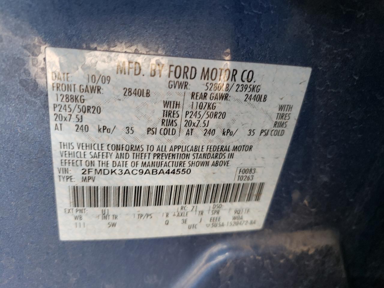 Photo 10 from auction – 2010 FORD EDGE SPORT with VIN 2FMDK3AC9ABA44550