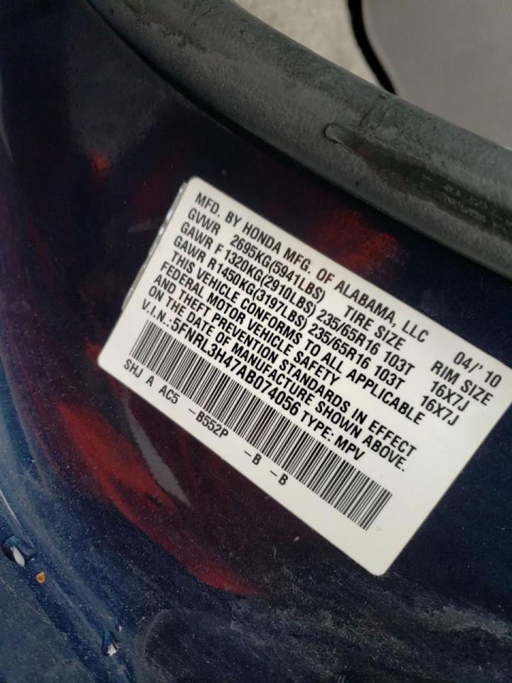 Photo 10 from auction – 2010 HONDA ODYSSEY EX with VIN 5FNRL3H47AB074056