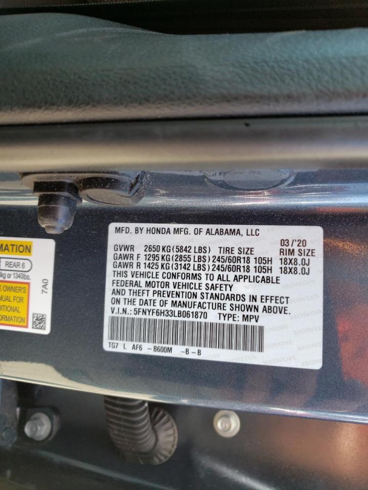 Photo 20 from auction – 2020 HONDA PILOT EX with VIN 5FNYF6H33LB061870