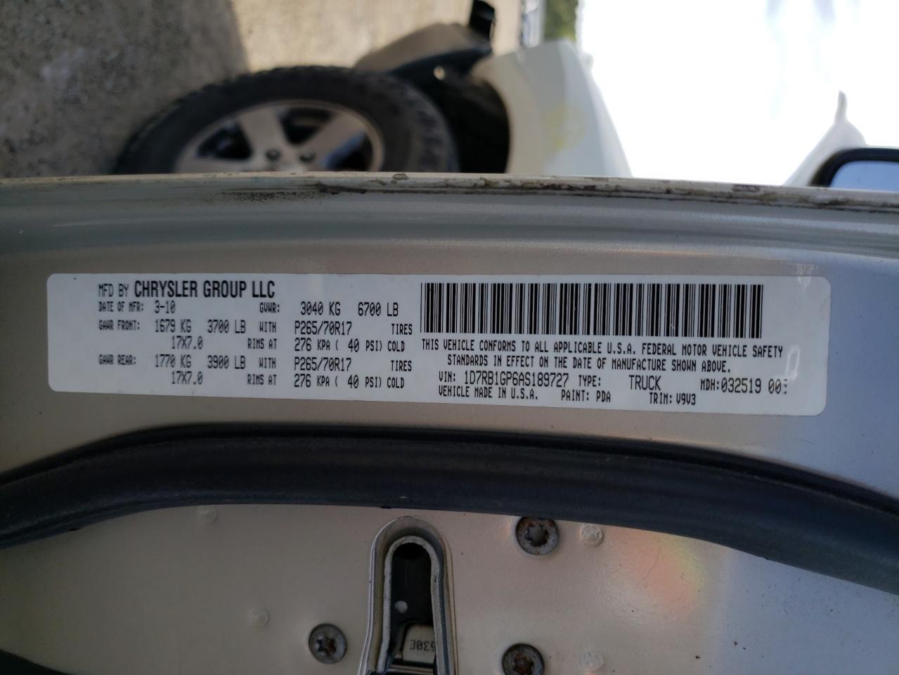 Photo 10 from auction – 2010 DODGE RAM 1500 with VIN 1D7RB1GP6AS189727