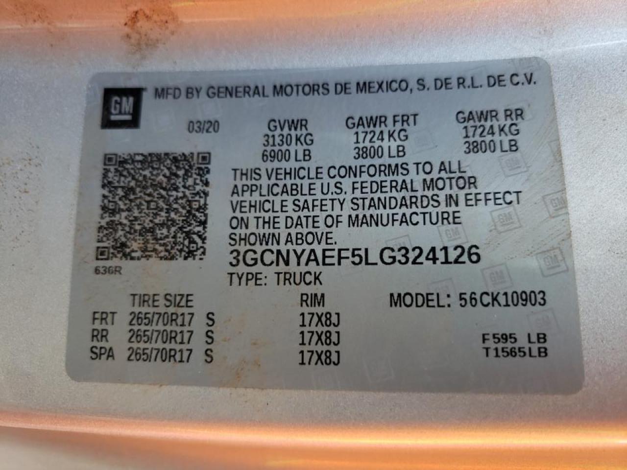 Photo 10 from auction – 2020 CHEVROLET SILVRDO LT with VIN 3GCNYAEF5LG324126