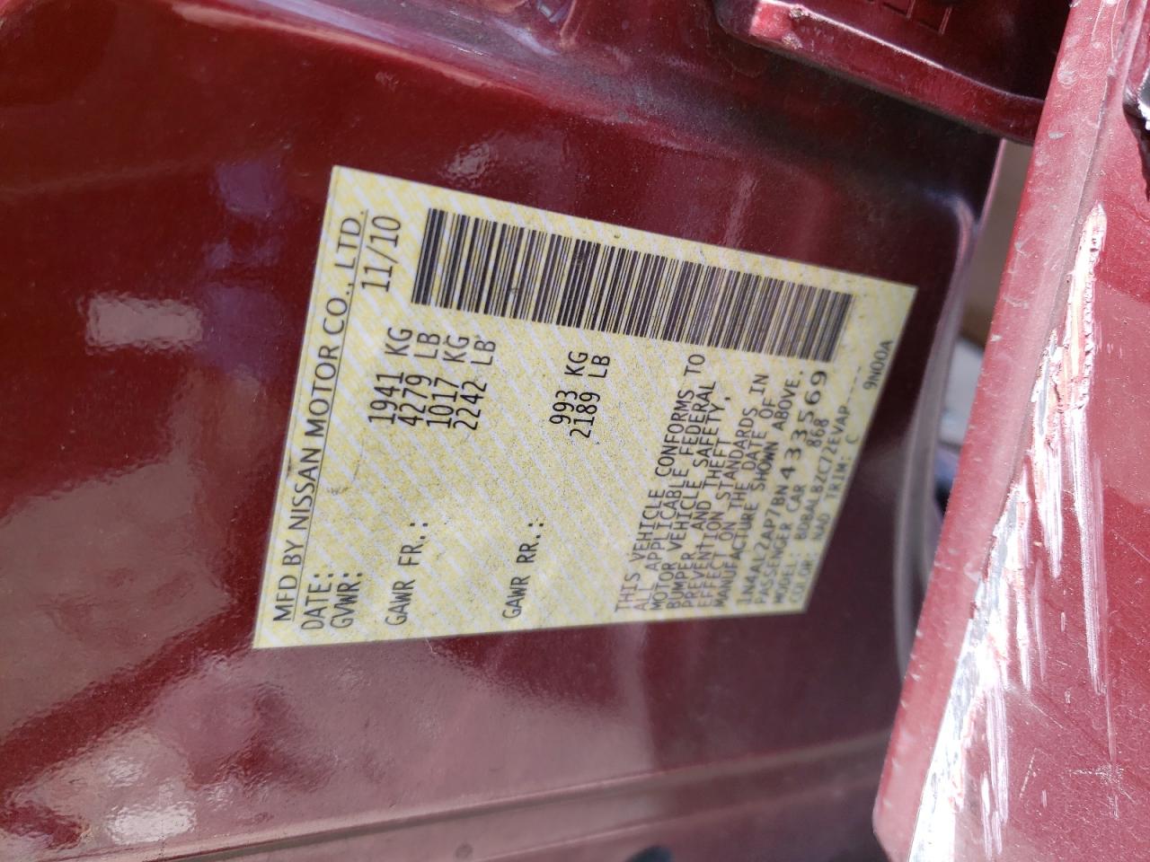 Photo 10 from auction – 2011 NISSAN ALTIMA BAS with VIN 1N4AL2AP7BN433569