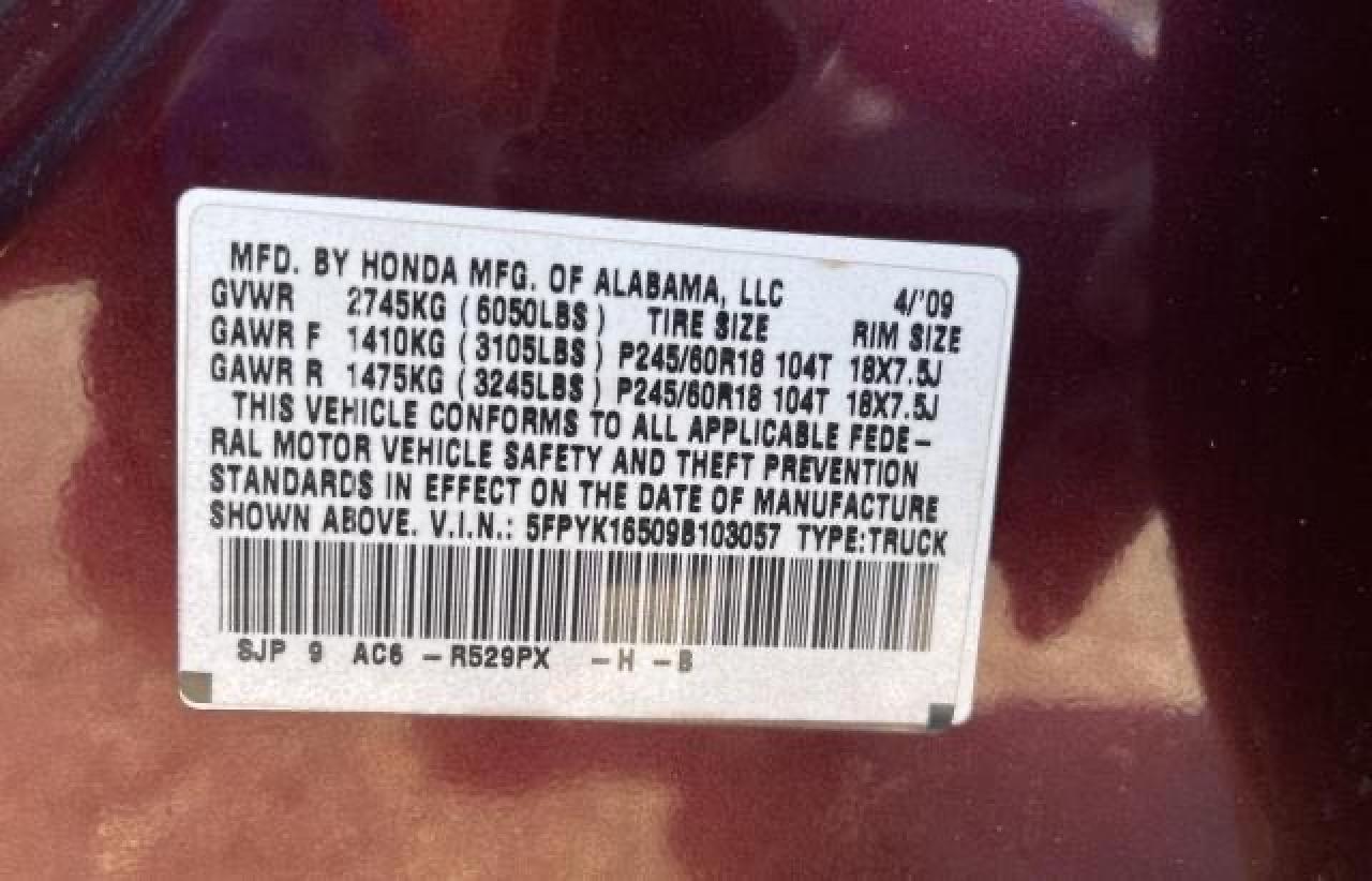 Photo 10 from auction – 2009 HONDA RIDGELINE with VIN 5FPYK16509B103057