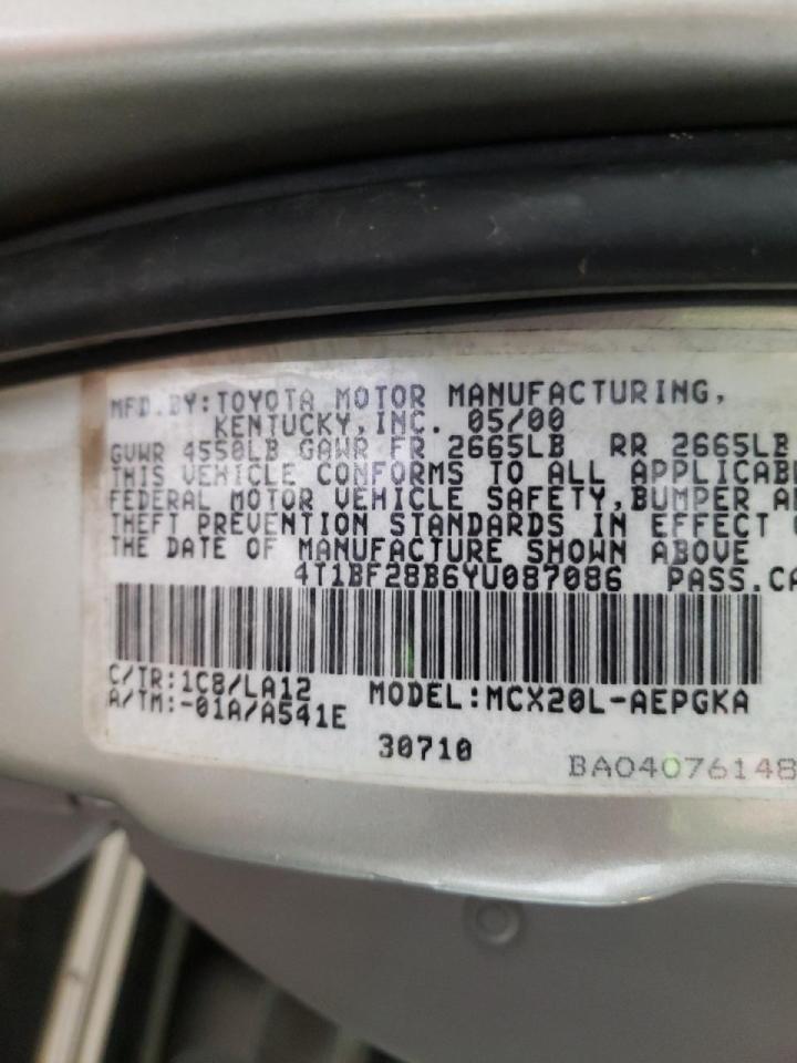 Photo 10 from auction – 2000 TOYOTA AVALON XL with VIN 4T1BF28B6YU087086
